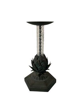 Vintage Metal Artichoke Or Palm Tree Twisted Stem Candle Holder Chippy Rusty